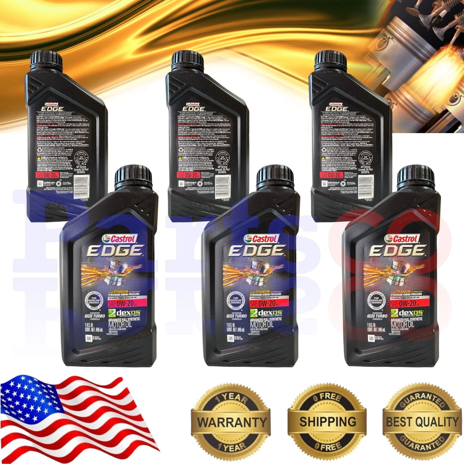 Motor Oil 0W20 Full Synthetic 6 Quarts Castrol EDGE