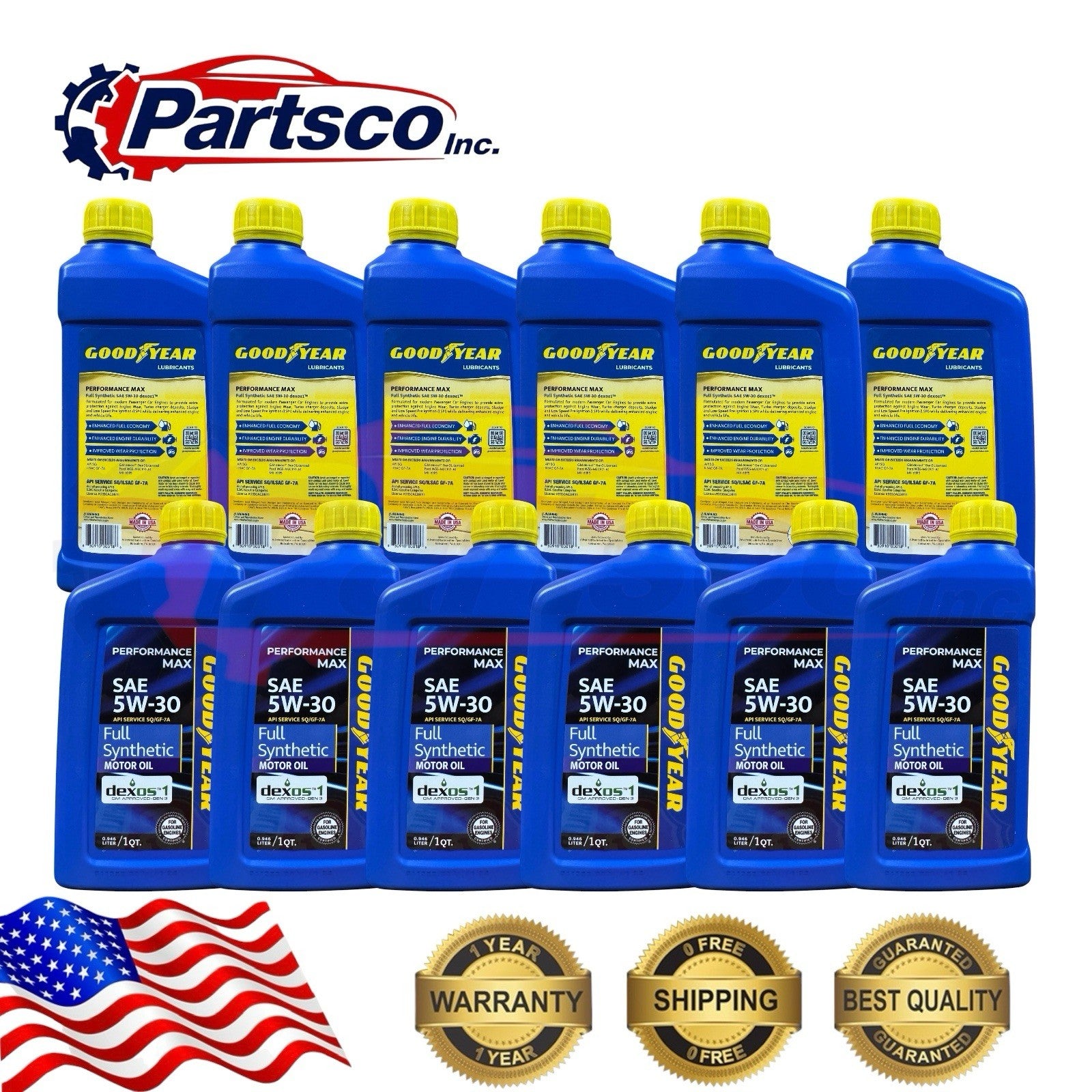 Goodyear 5W-30 Full Synthetic Motor Oil 12qt Case dexos1 Gen 3 (12 x 1qt Bottle)