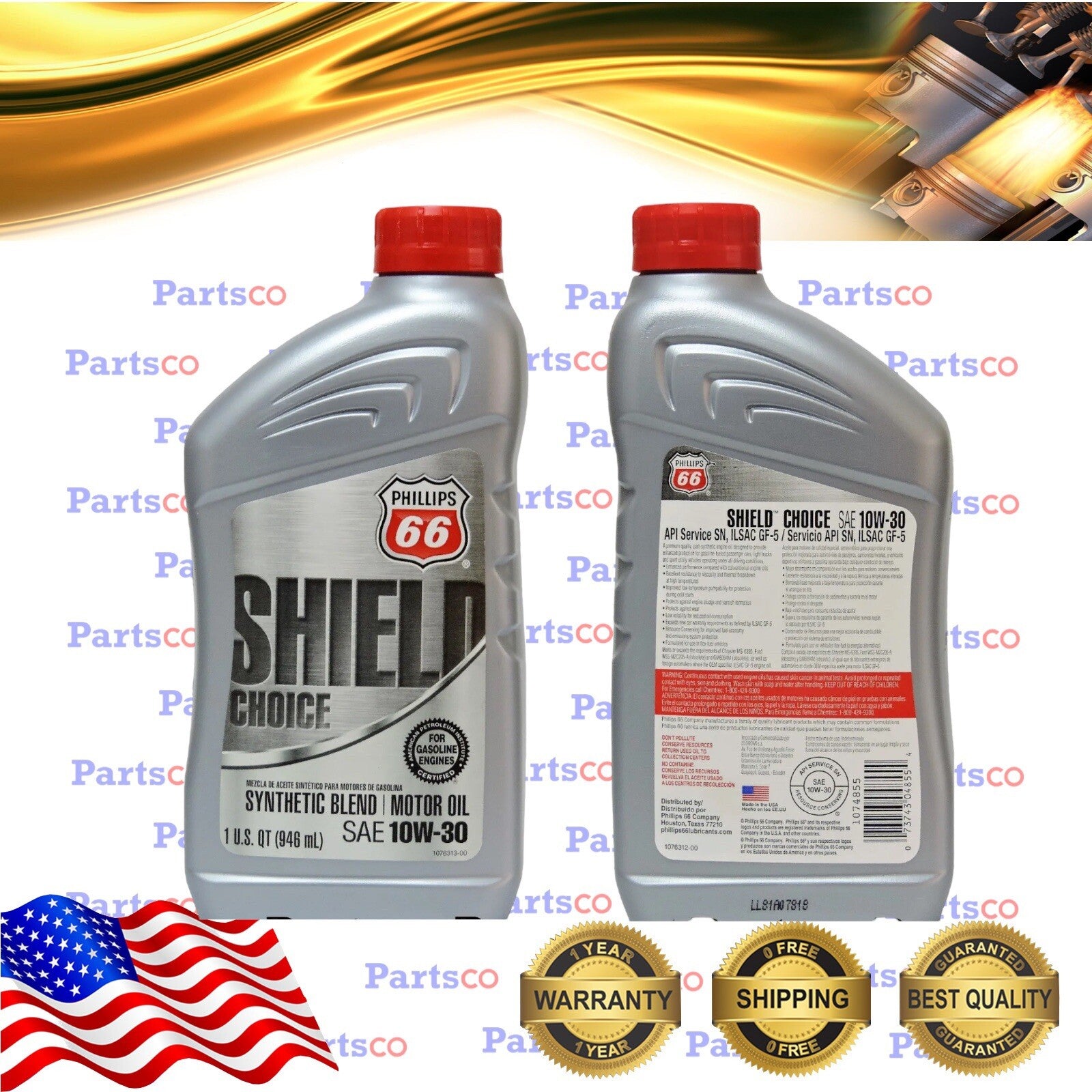 Synthetic Blend 10W30 Motor Oil 8 Quarts In Case PHILLIPS 66 Shield Defense 