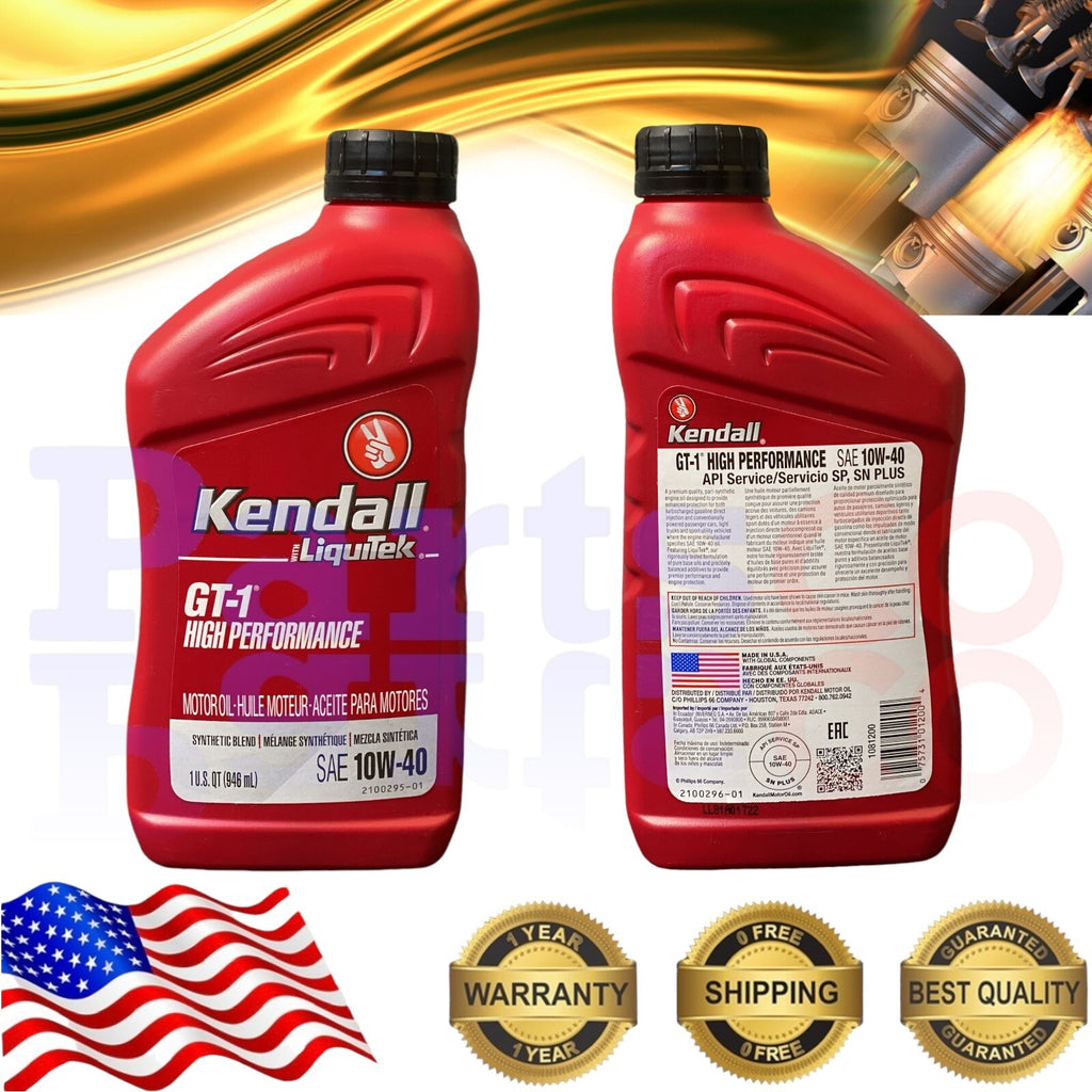 Motor Oil 10W40 Synthetic Blend 8 Quarts Kendall Liquitek GT-1 High Performance