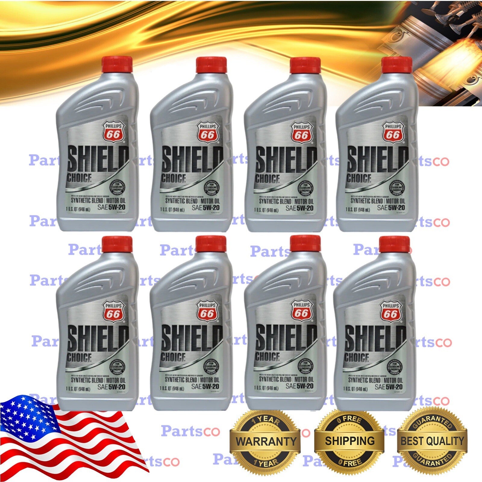 Motor Oil 5W20 Synthetic Blend 8 Quarts PHILLIPS 66 Shield Defense 