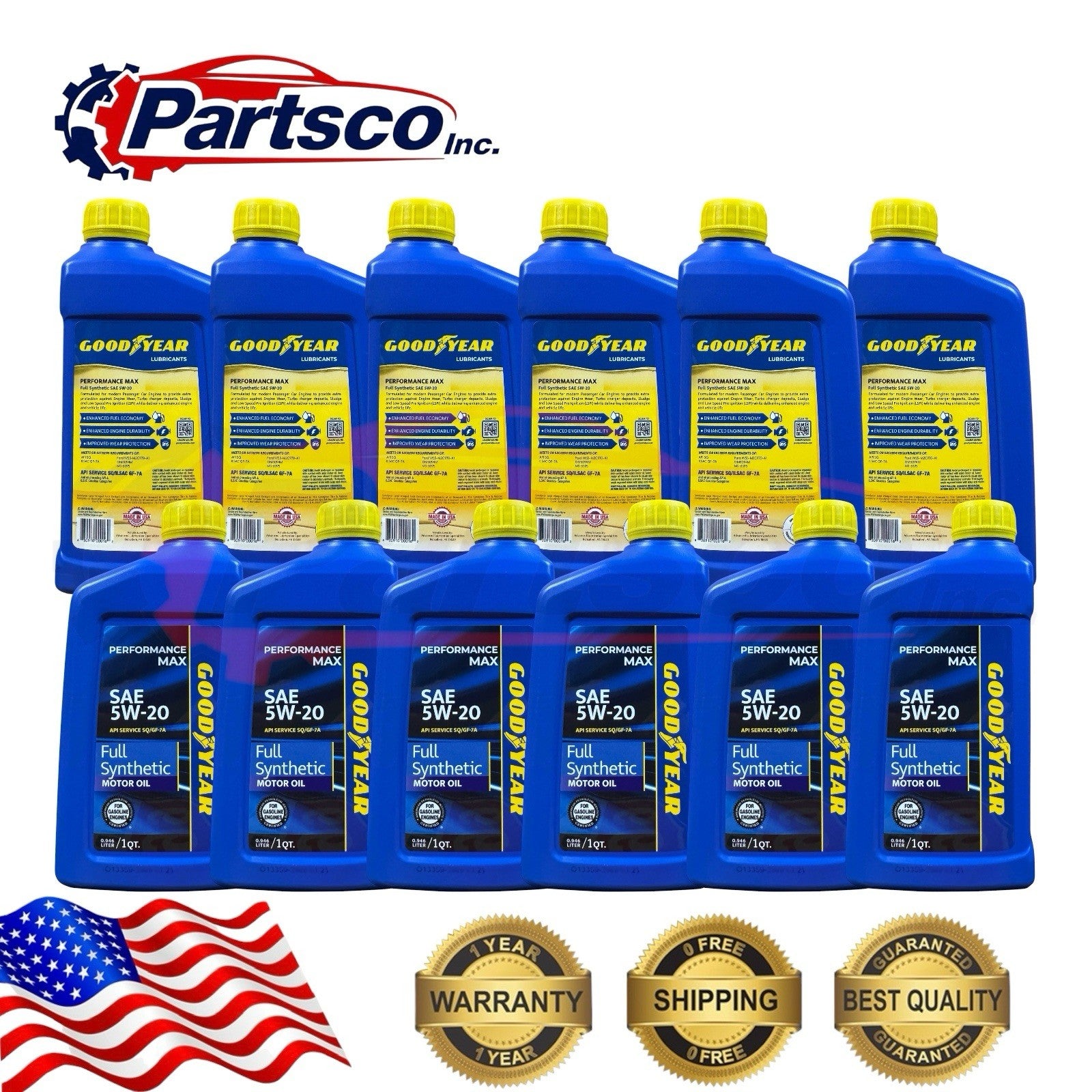 Goodyear 5W-20 Full Synthetic Motor Oil 12qt Case  (12 x 1qt Bottle)