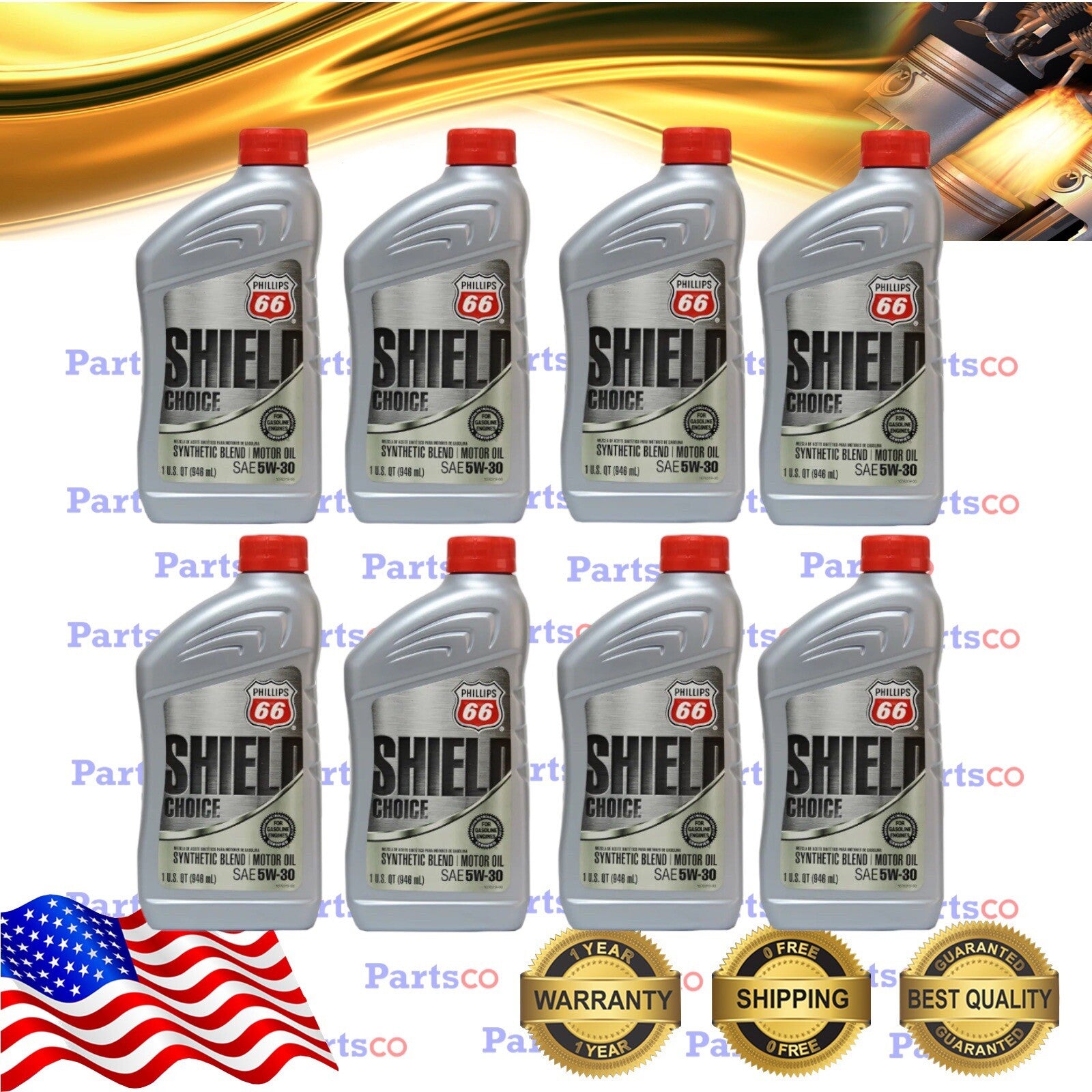 Motor Oil 5W30 Synthetic Blend 8 Quarts PHILLIPS 66 Shield Defense 