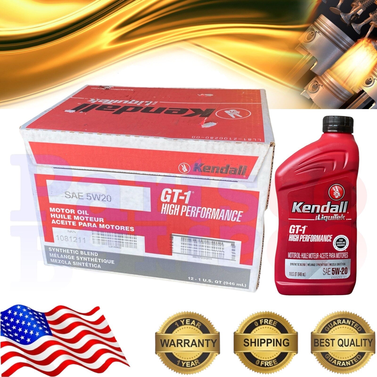 Motor Oil 5W20 Synthetic Blend 12 Quarts Kendall Liquitek GT-1 High Performance