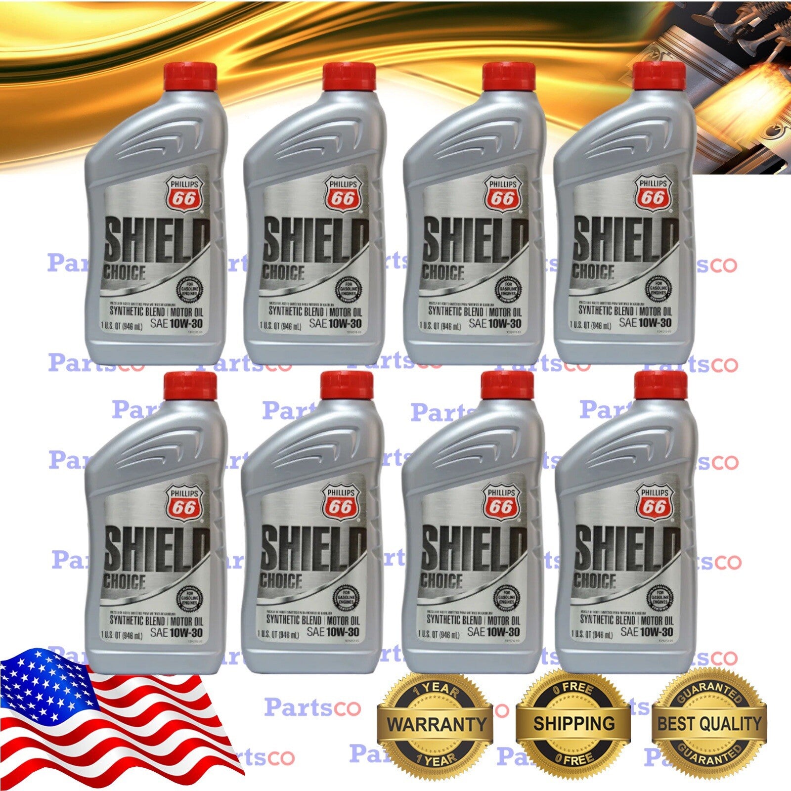 Motor Oil 10W30 Synthetic Blend 8 Quarts PHILLIPS 66 Shield Defense