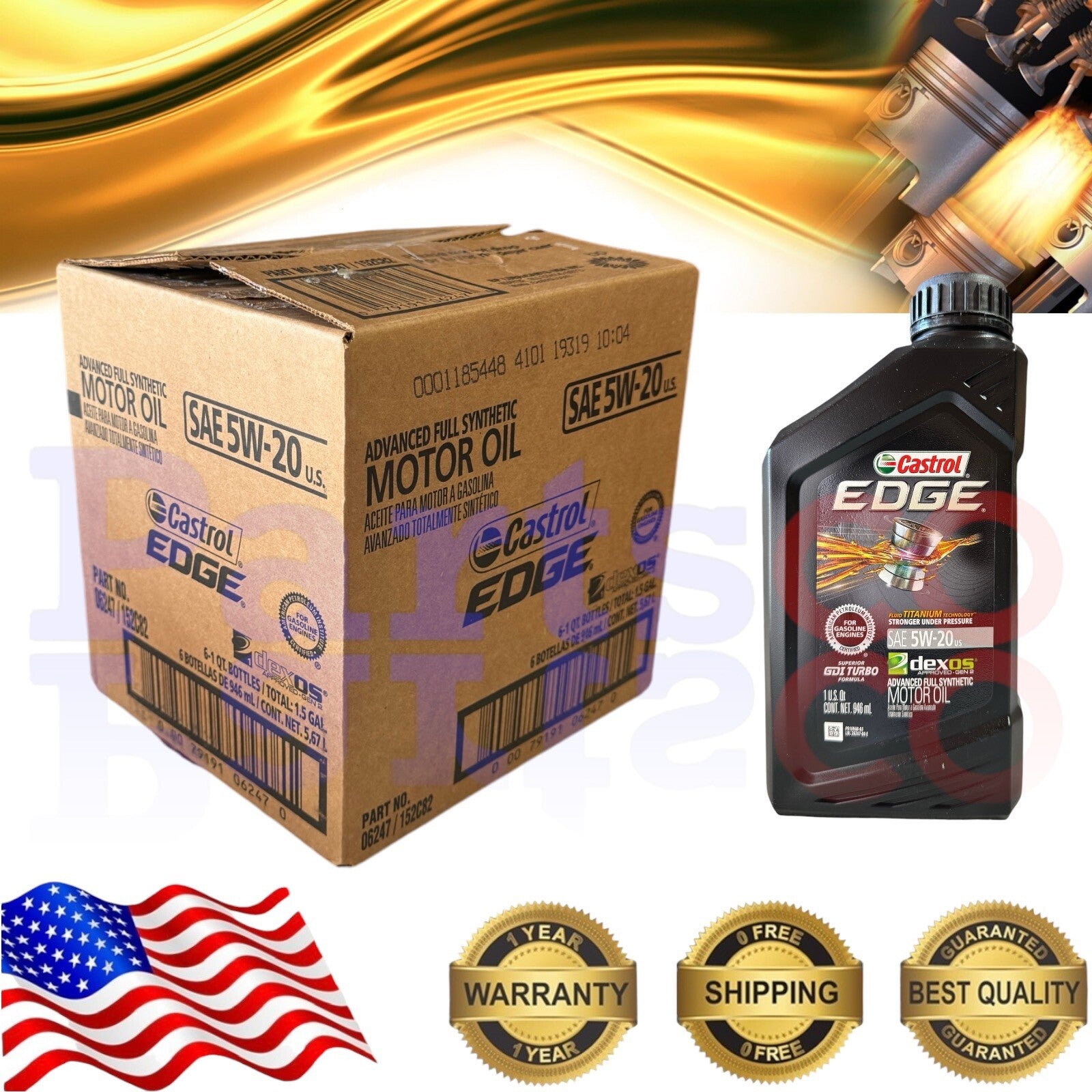 Motor Oil 5W20 Full Synthetic 6 Quarts Castrol EDGE