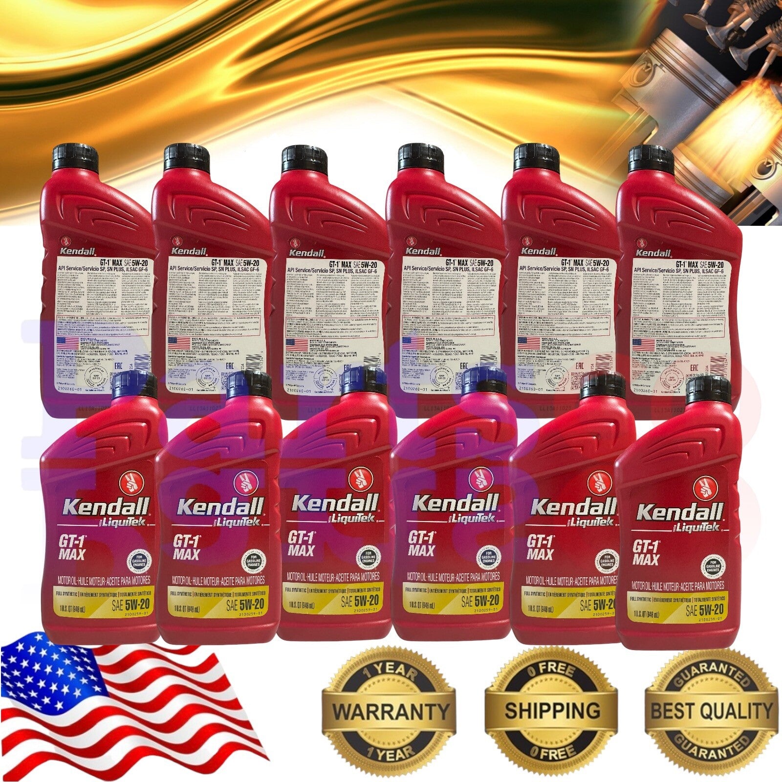 Motor Oil 5W20 Full Synthetic 12 Quarts KENDALL GT-1® MAX  WITH LIQUITEK®