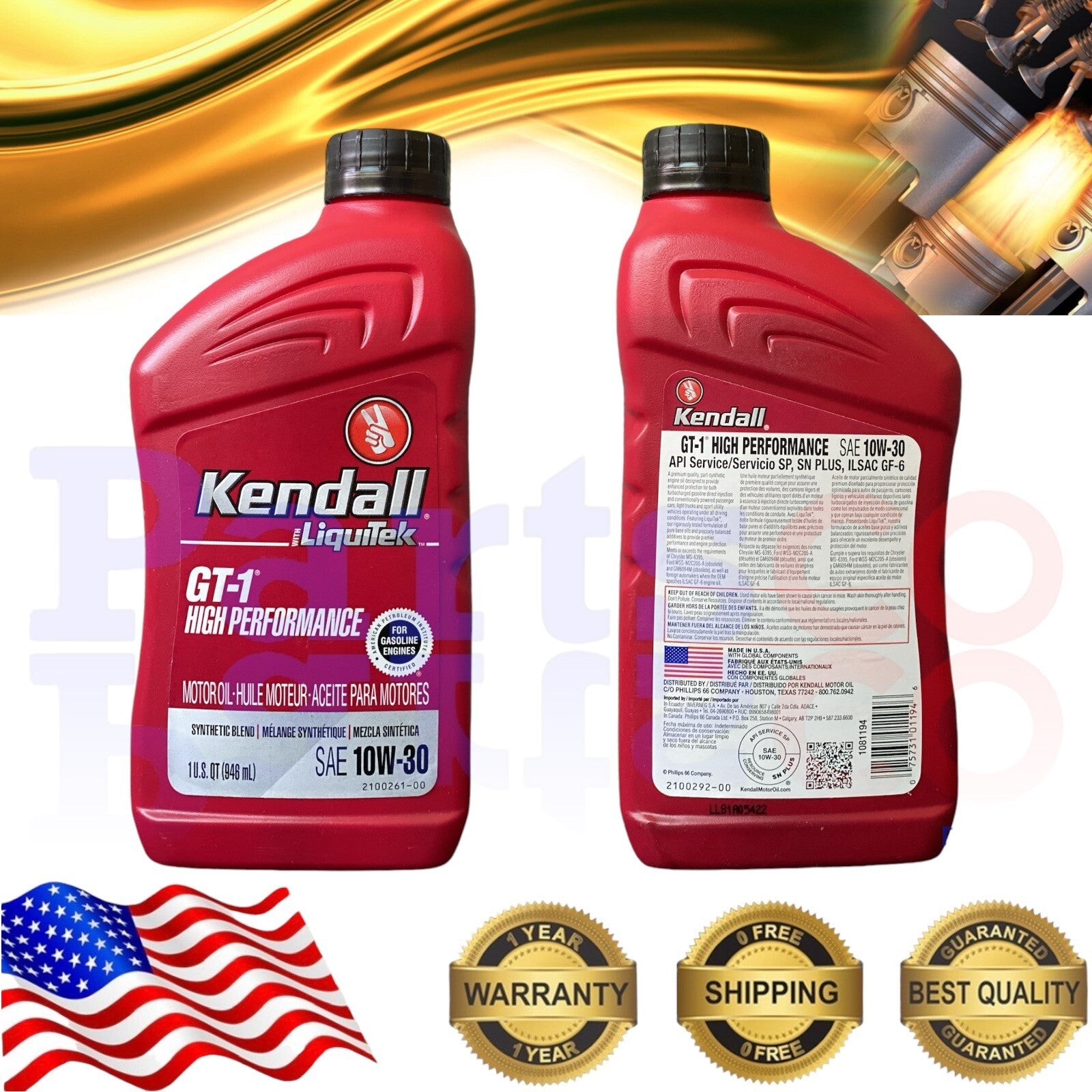 Motor Oil 10W30 Synthetic Blend 12 Quarts Kendall Liquitek GT-1 High Performance