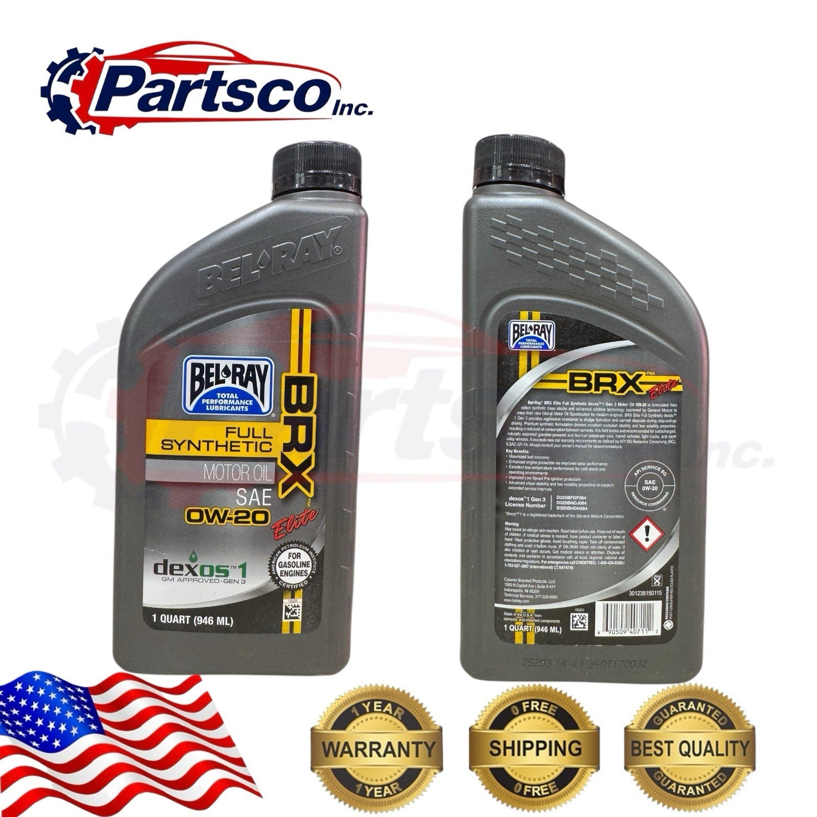 Bel-Ray BRX Elite 0W-20 Full Synthetic Motor Oil dexos1 Gen 3 API SQ GF-7A 6qrt