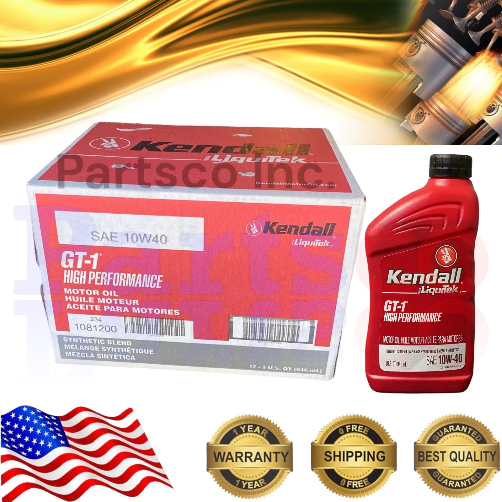 Motor Oil 10W40 Synthetic Blend 12 Quarts Kendall Liquitek GT-1 High Performance