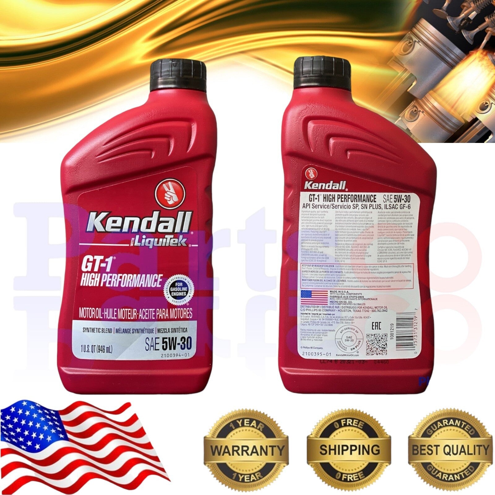 Motor Oil 5W30 Synthetic Blend 12 Quarts Kendall Liquitek GT-1 High Performance