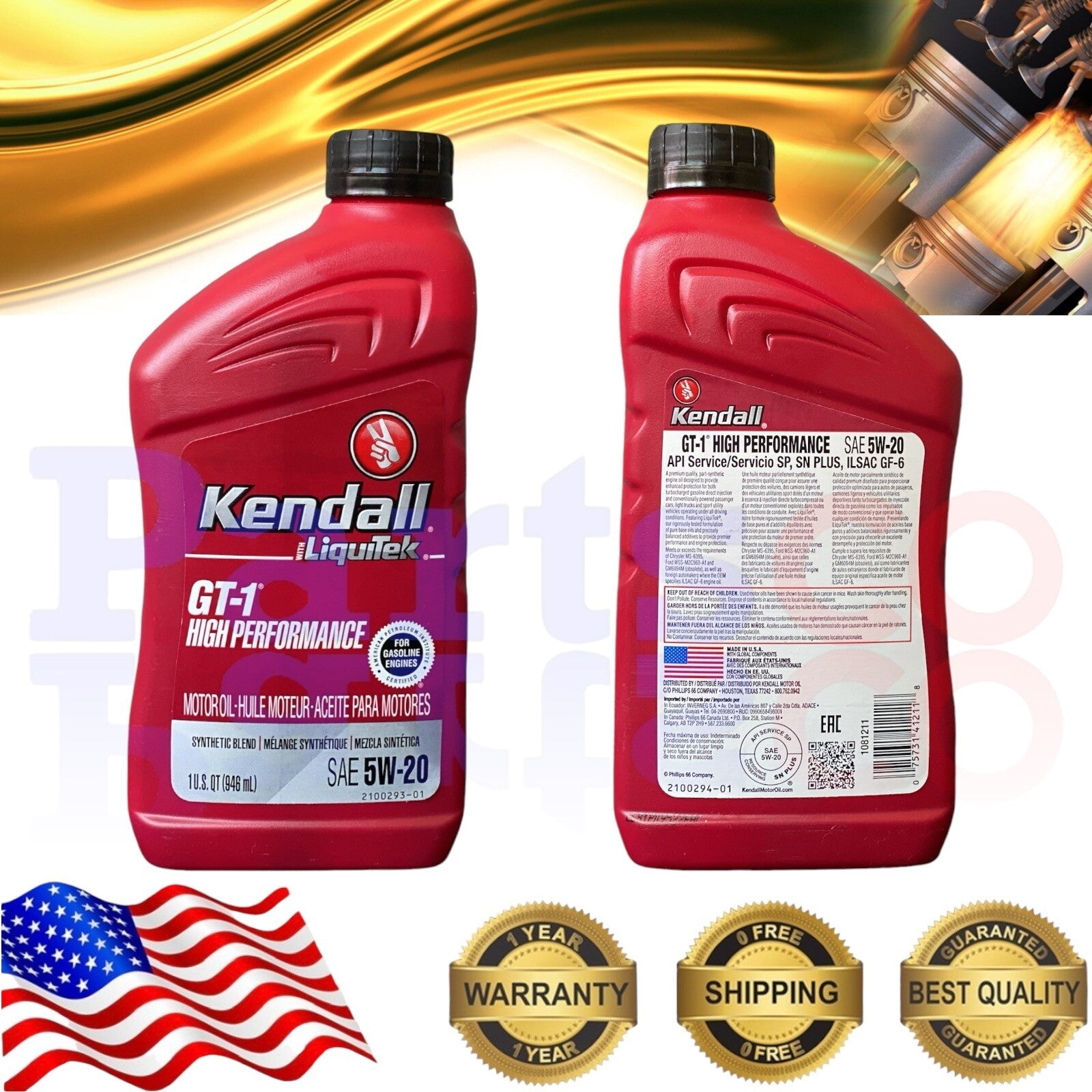 Motor Oil 5W20 Synthetic Blend 12 Quarts Kendall Liquitek GT-1 High Performance