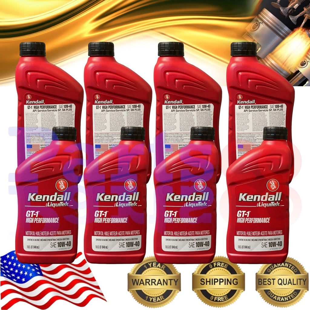 Motor Oil 10W40 Synthetic Blend 8 Quarts Kendall Liquitek GT-1 High Performance