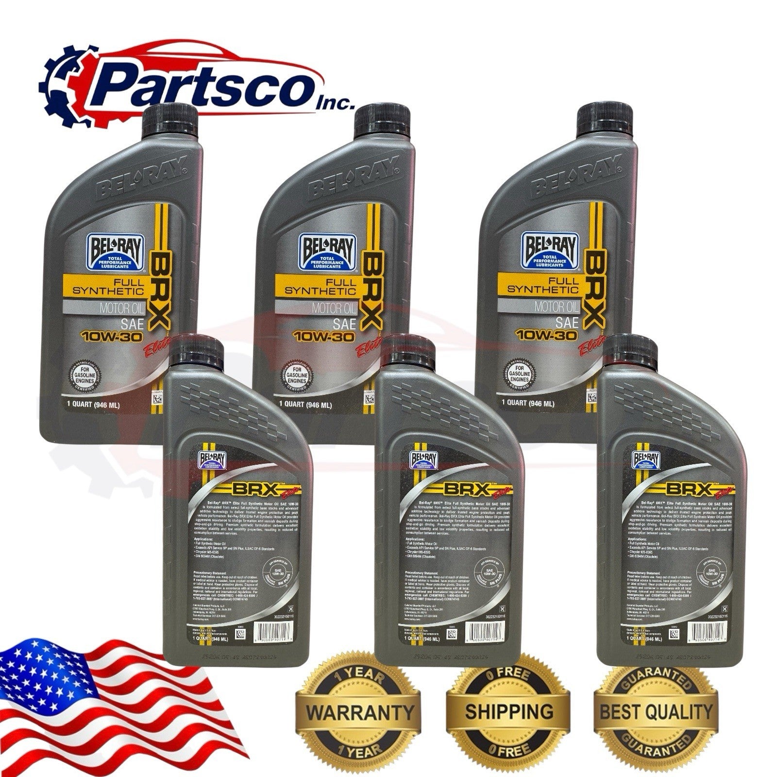 Bel-Ray BRX Elite 10W-30 Full Synthetic Motor Oil API SQ ILSAC GF-7A Case of 6qr