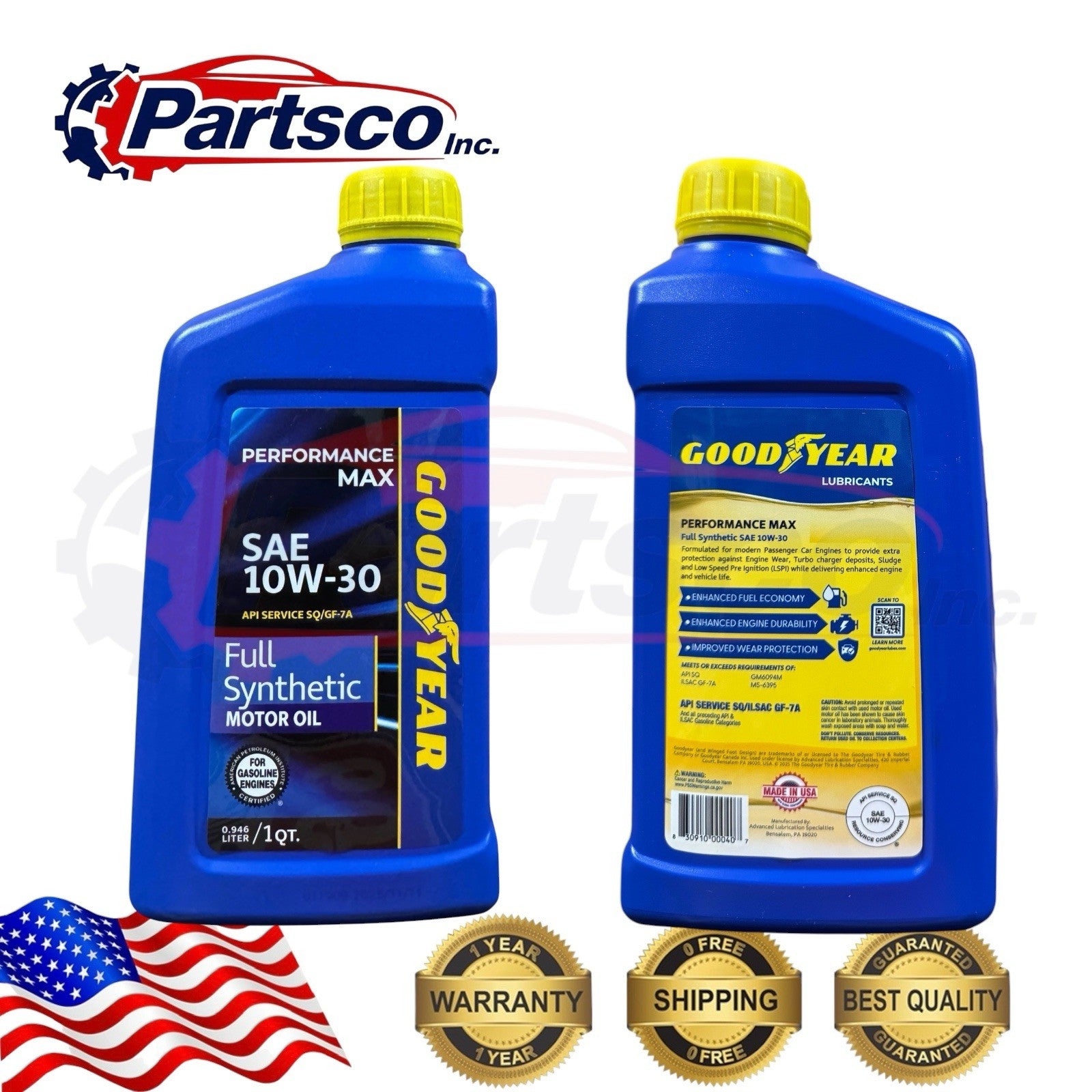 Goodyear 10W-30 Full Synthetic Motor Oil 12qt Case  (12 x 1qt Bottle)