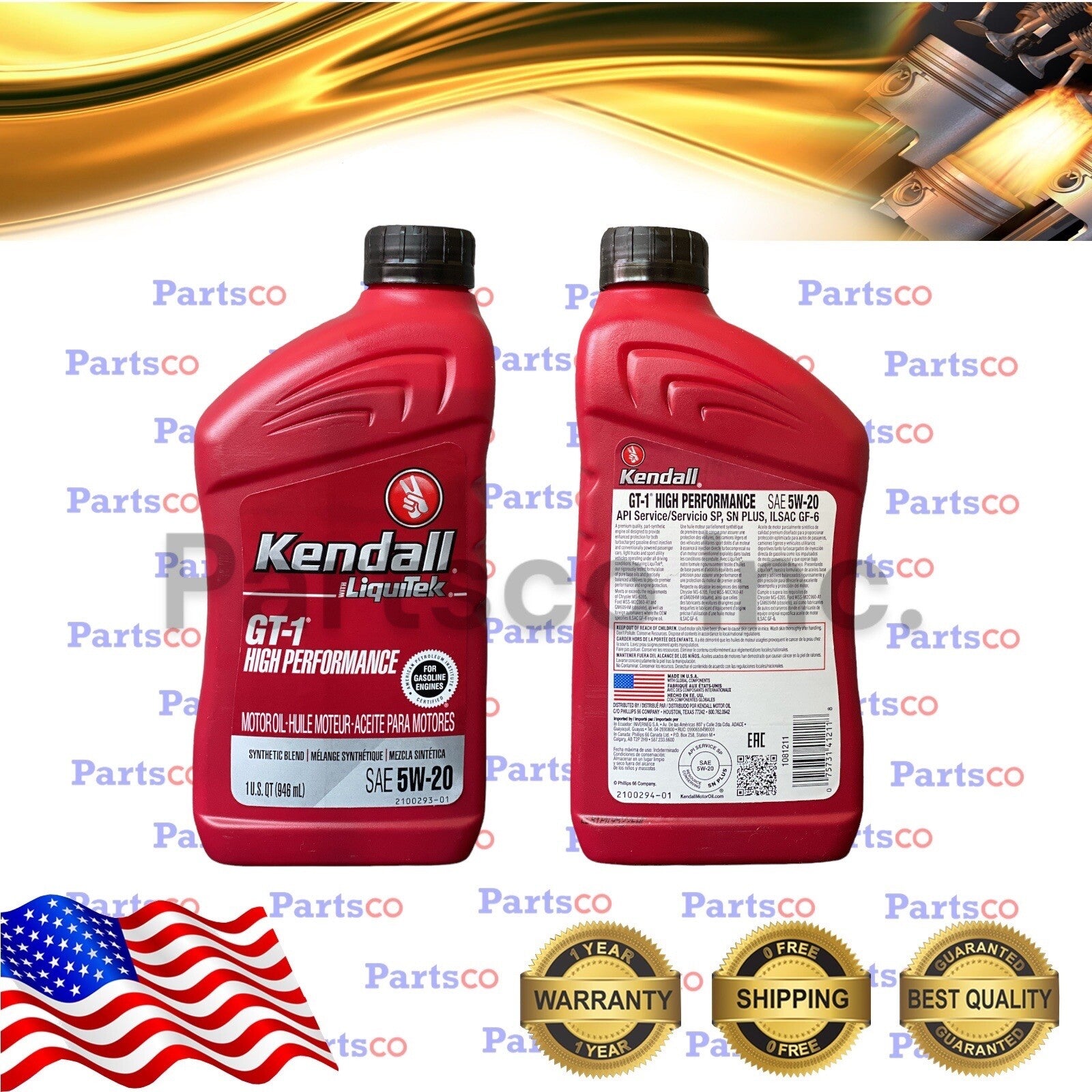 Motor Oil 5W20 Synthetic Blend 8 Quarts Kendall Liquitek GT-1 High Performance