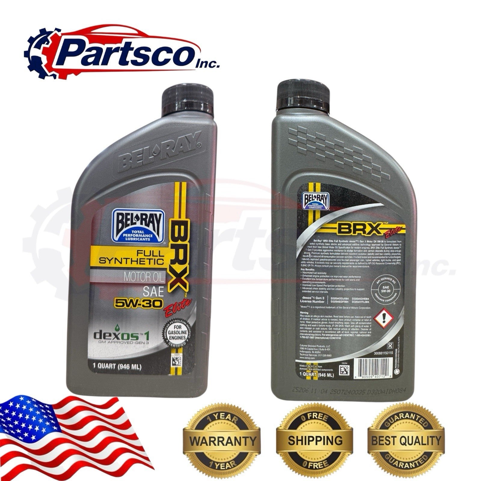 Bel-Ray BRX Elite 5W-30 Full Synthetic Motor Oil dexos1 Gen 3 API SQ GF-7A 6qrt