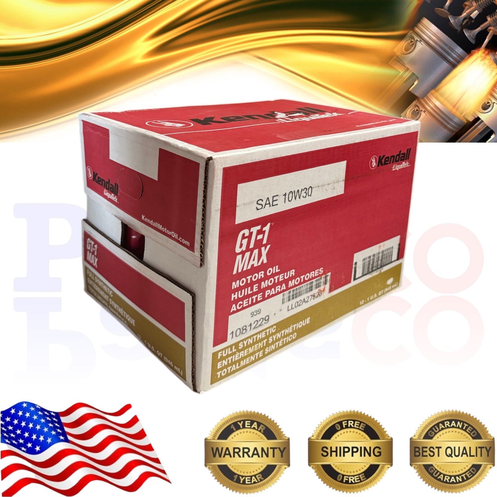 Motor Oil 10W30 Full Synthetic 12 Quarts KENDALL GT-1® MAX WITH LIQUITEK®
