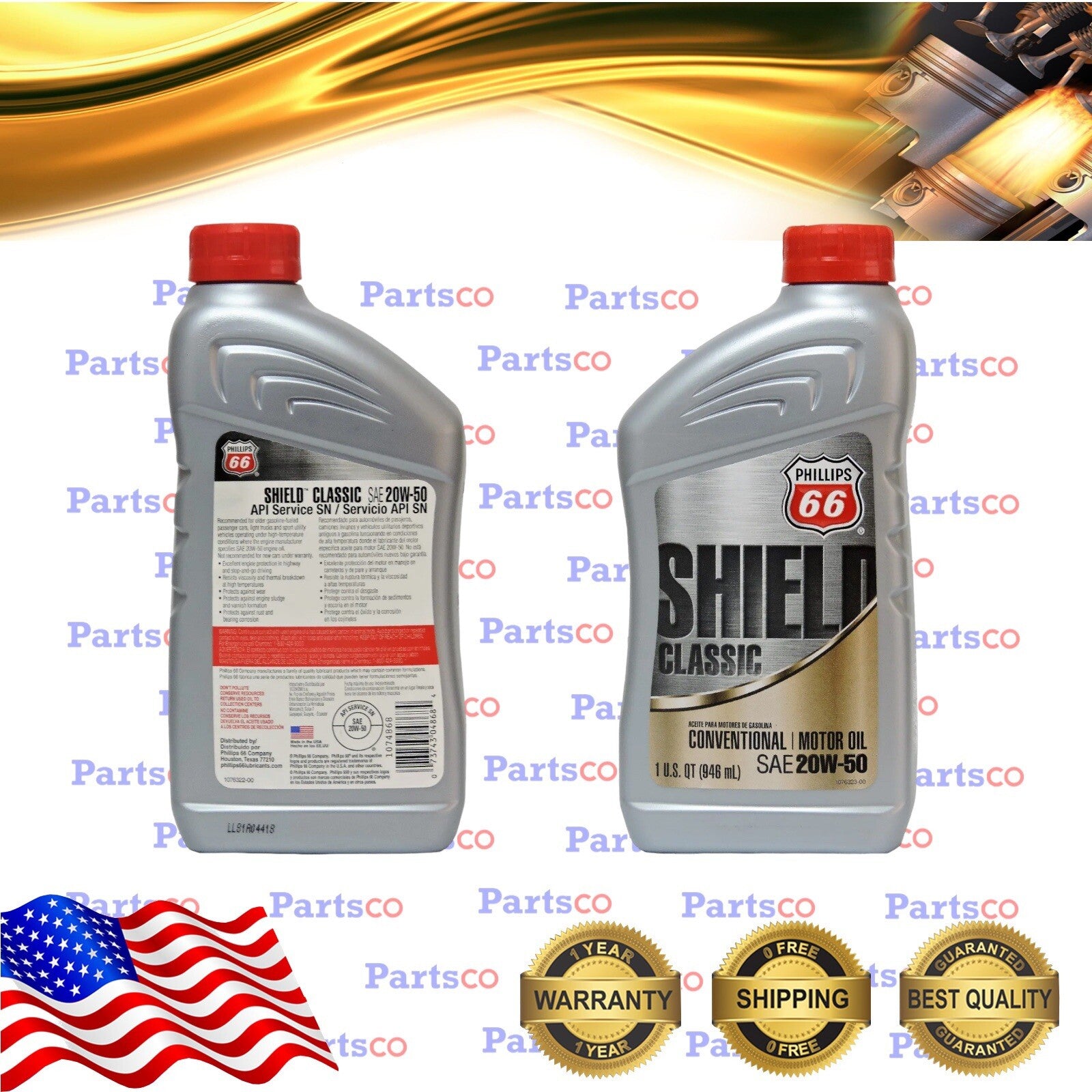 Conventional Oil 20W50 Motor Oil 8 Quarts In Case PHILLIPS 66 Shield Classic
