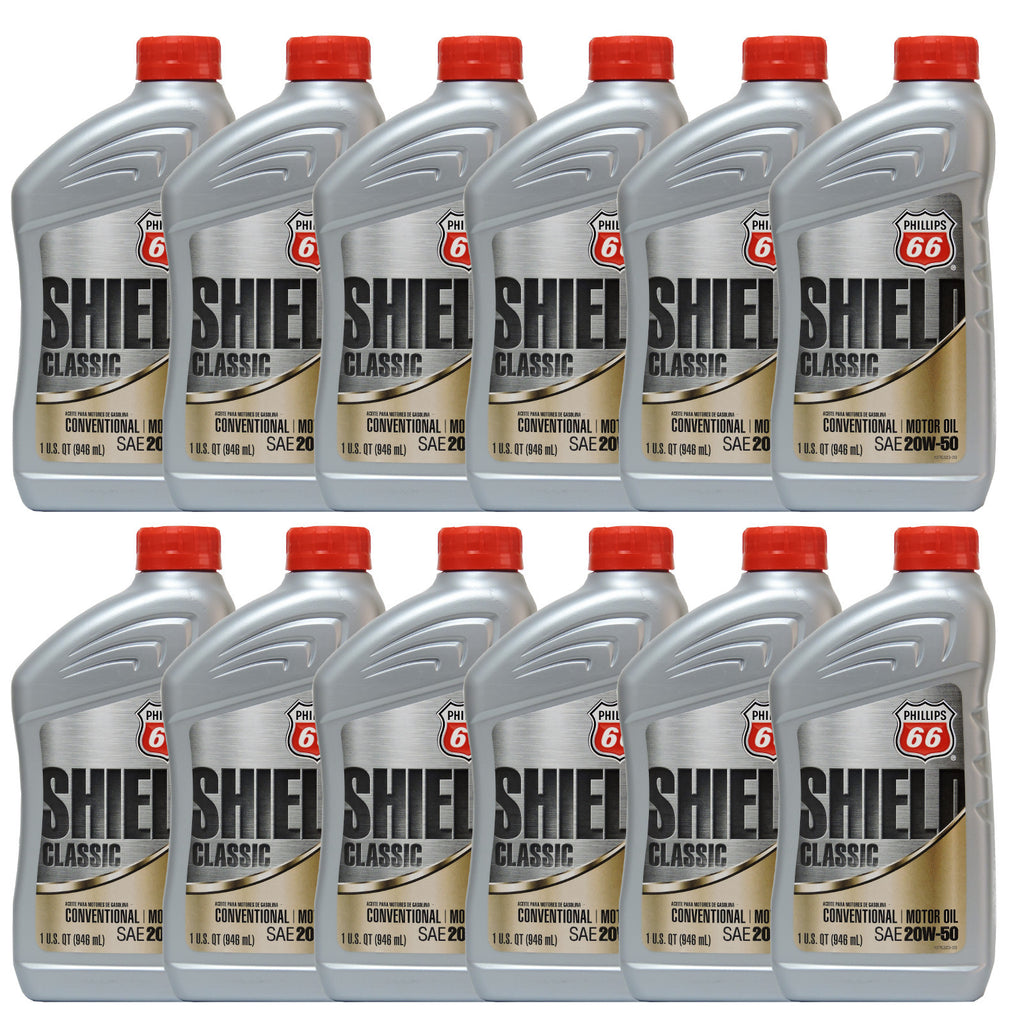 Conventional Oil 20W50 Motor Oil 12 Quarts In Case PHILLIPS 66 Shield Classic