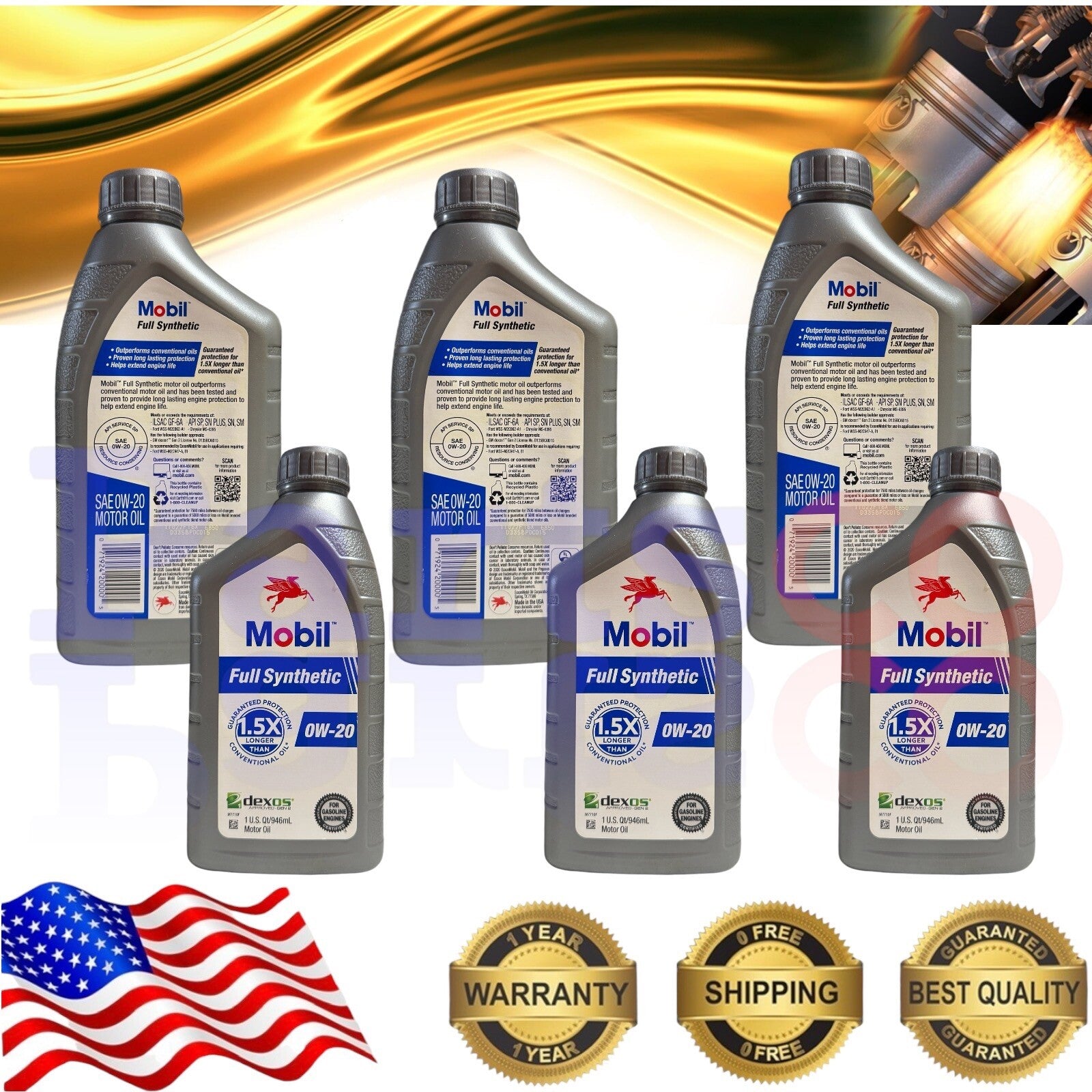 Motor Oil 0W20 Full Synthetic Mobil 6 Quarts in a Case
