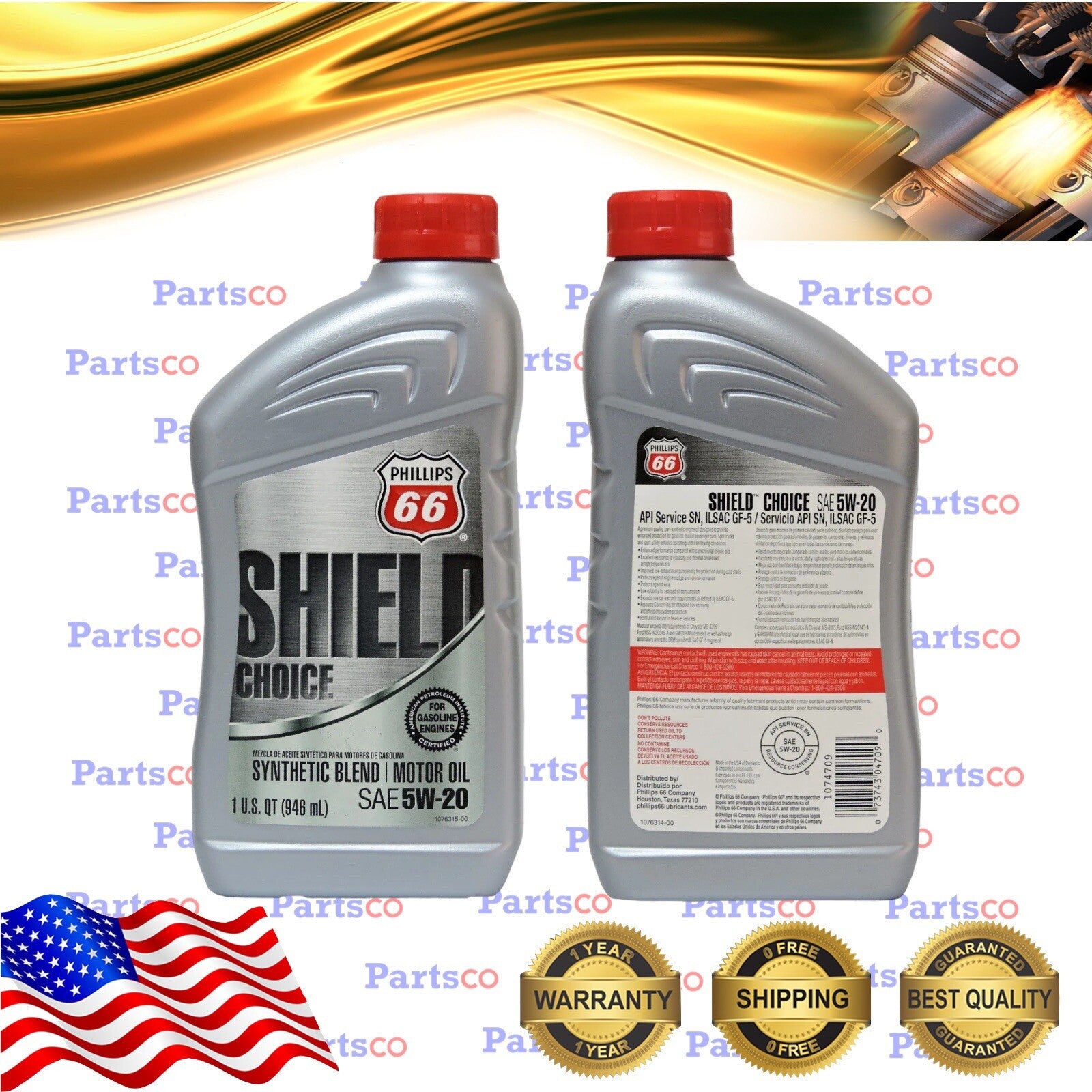 Motor Oil 5W20 Synthetic Blend 8 Quarts PHILLIPS 66 Shield Defense 