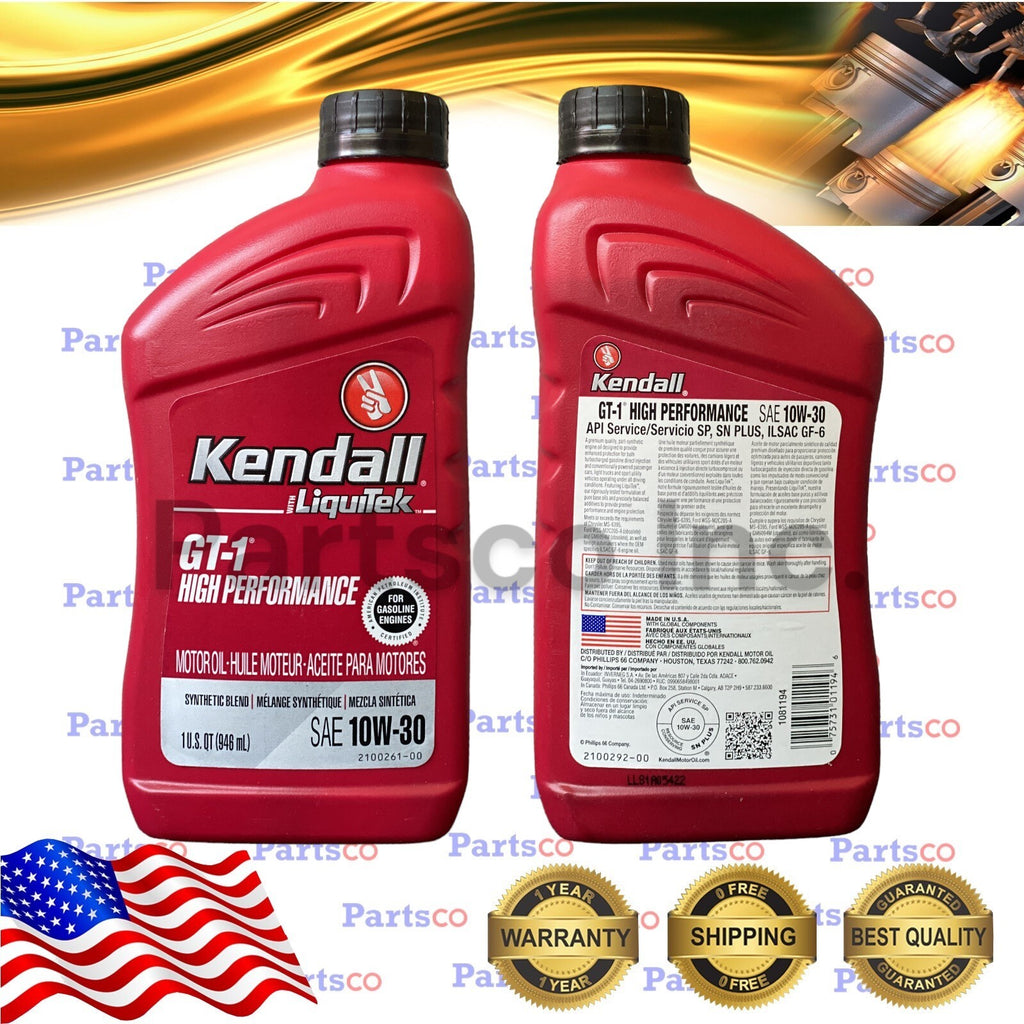 Motor Oil 10W30 Synthetic Blend 8 Quarts Kendall Liquitek GT-1 High Performance