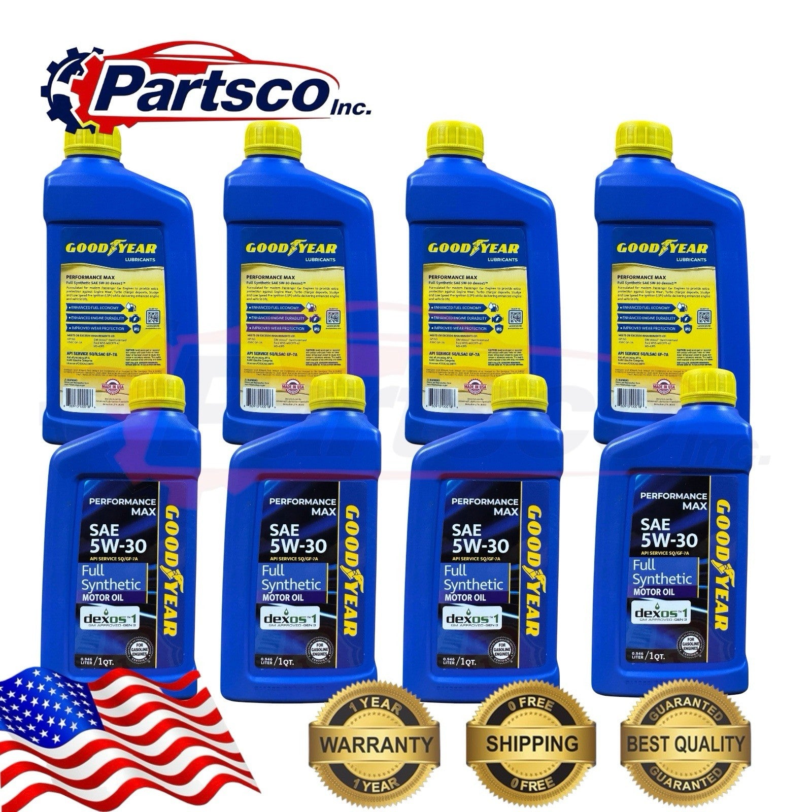 Goodyear 5W-30 Full Synthetic Motor Oil 8qt Case dexos1 Gen 3 (8 x 1qt Bottle)