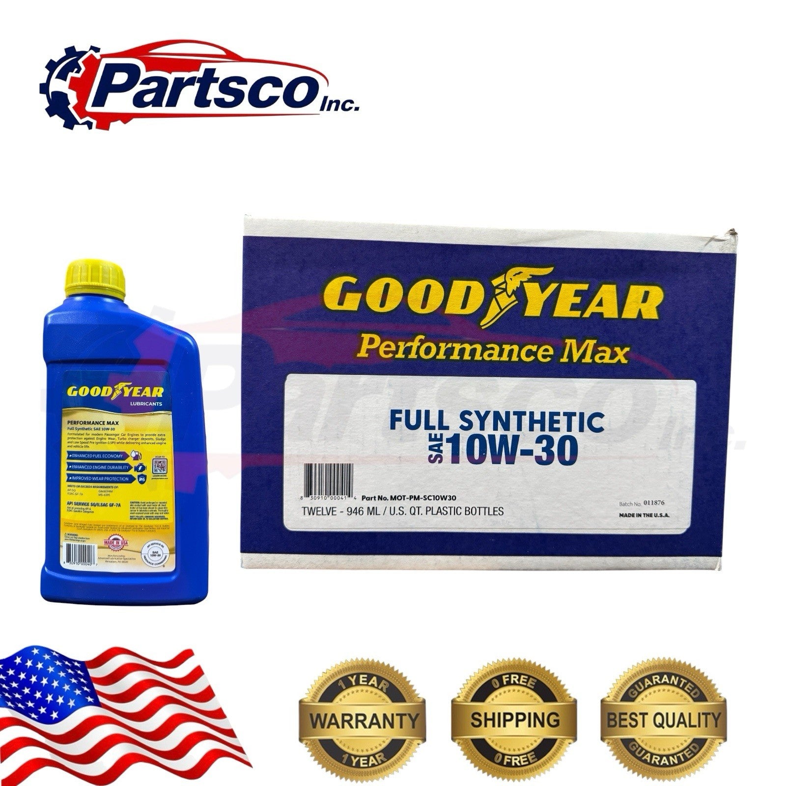 Goodyear 10W-30 Full Synthetic Motor Oil 12qt Case  (12 x 1qt Bottle)
