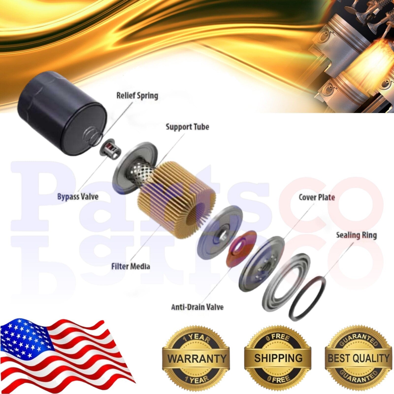 Motor Oil Full Synthetic 5 Quarts and Oil Filter Spin On Toyota Prius 2012-2020