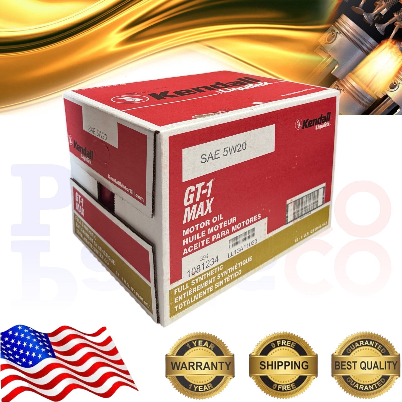 Motor Oil 5W20 Full Synthetic 12 Quarts KENDALL GT-1® MAX  WITH LIQUITEK®