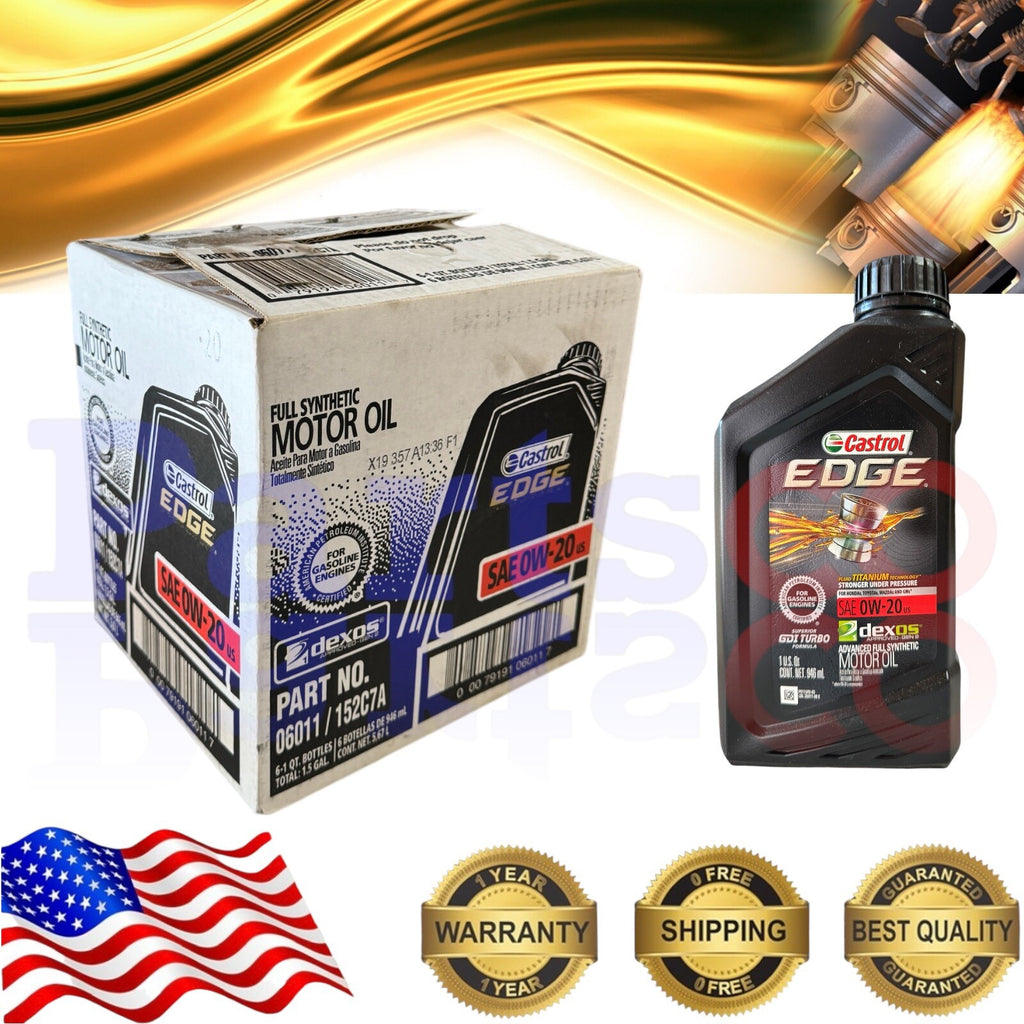 Motor Oil 0W20 Full Synthetic 6 Quarts Castrol EDGE