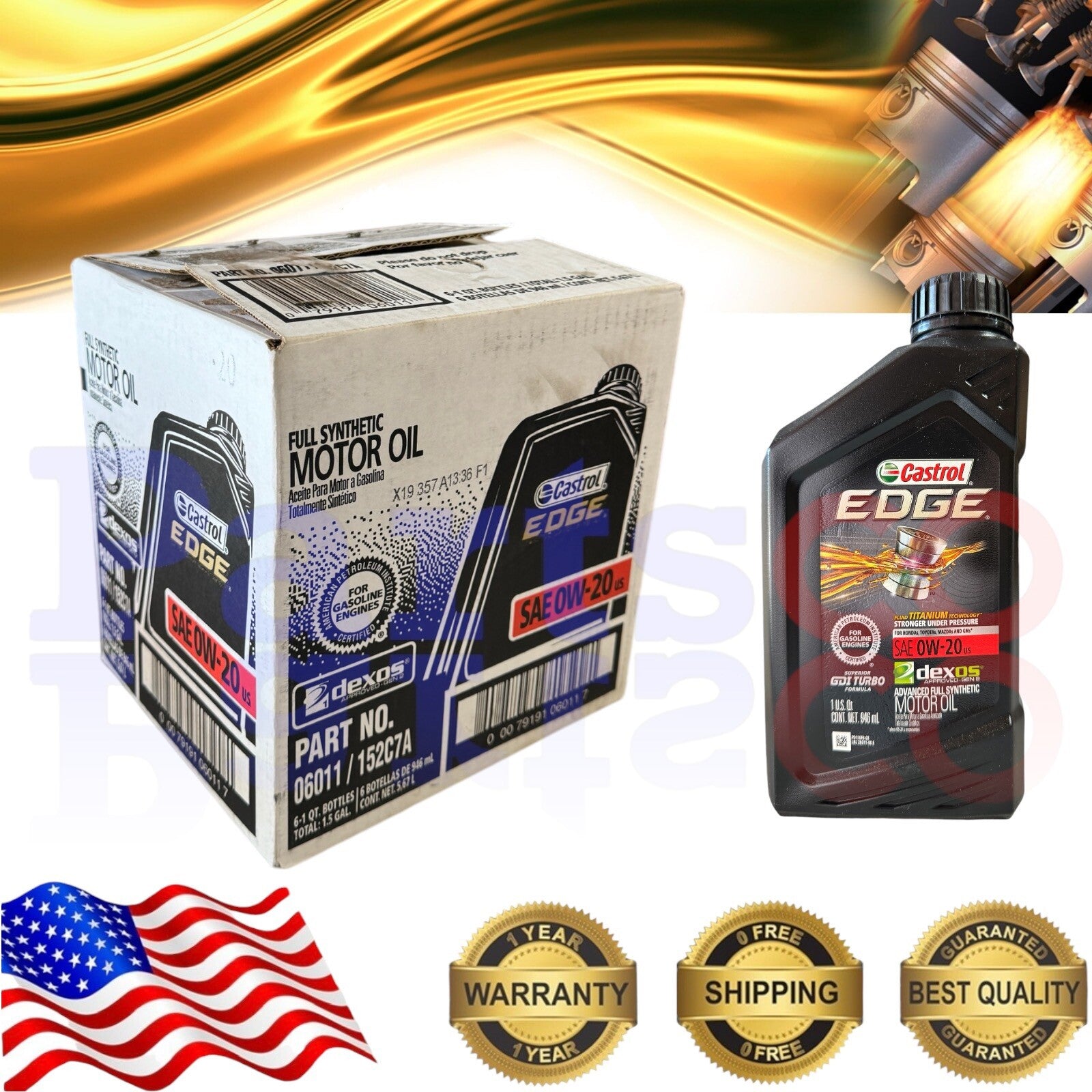 Motor Oil 0W20 Full Synthetic 6 Quarts Castrol EDGE