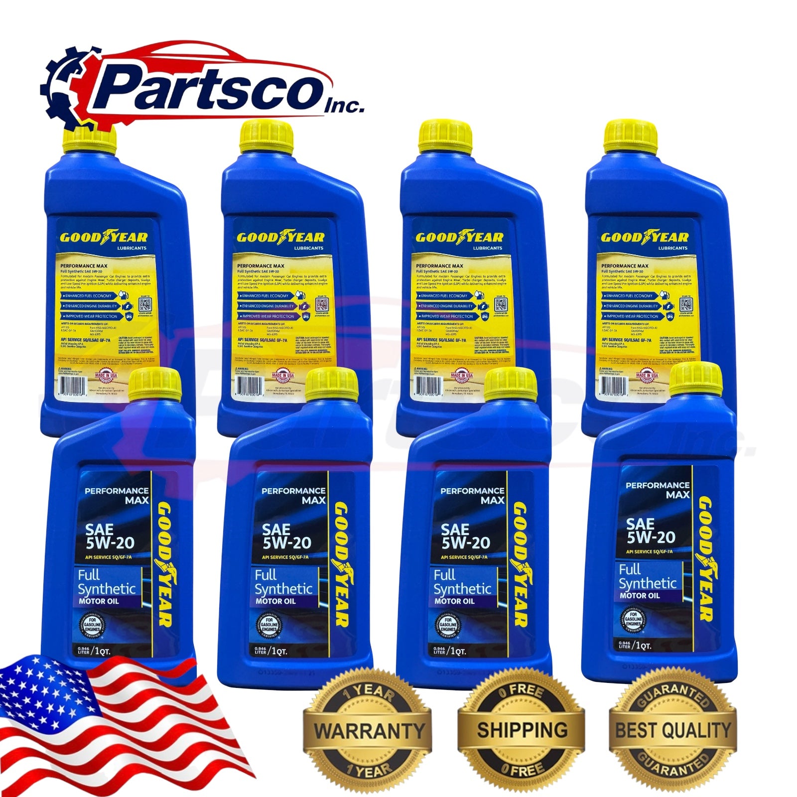 Goodyear 5W-20 Full Synthetic Motor Oil 8qt Case  (8 x 1qt Bottle)