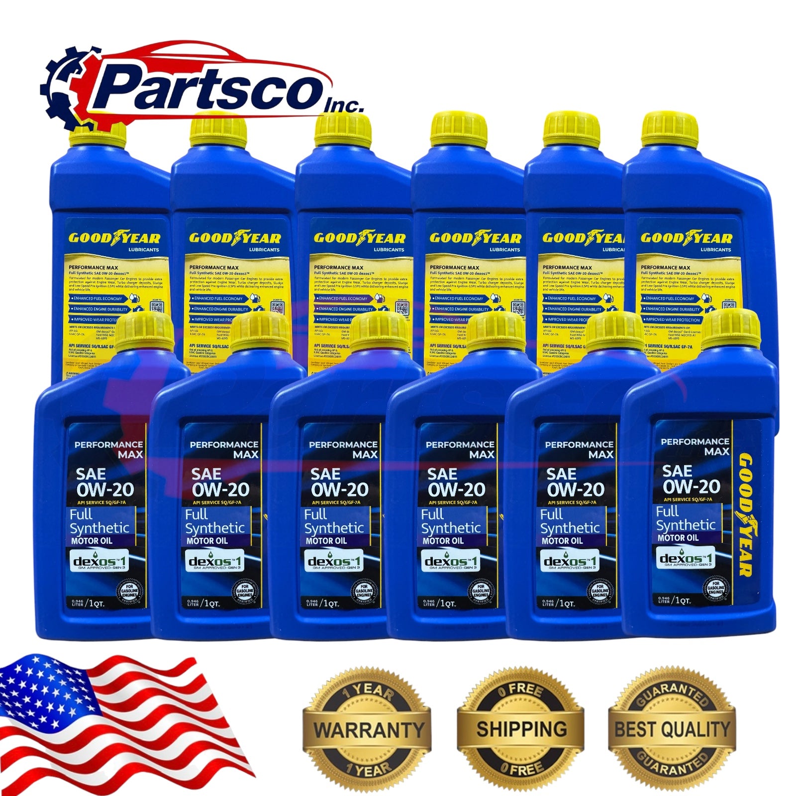 Goodyear 0W-20 Full Synthetic Motor Oil 12qt Case dexos1 Gen 3 (12 x 1qt Bottle)