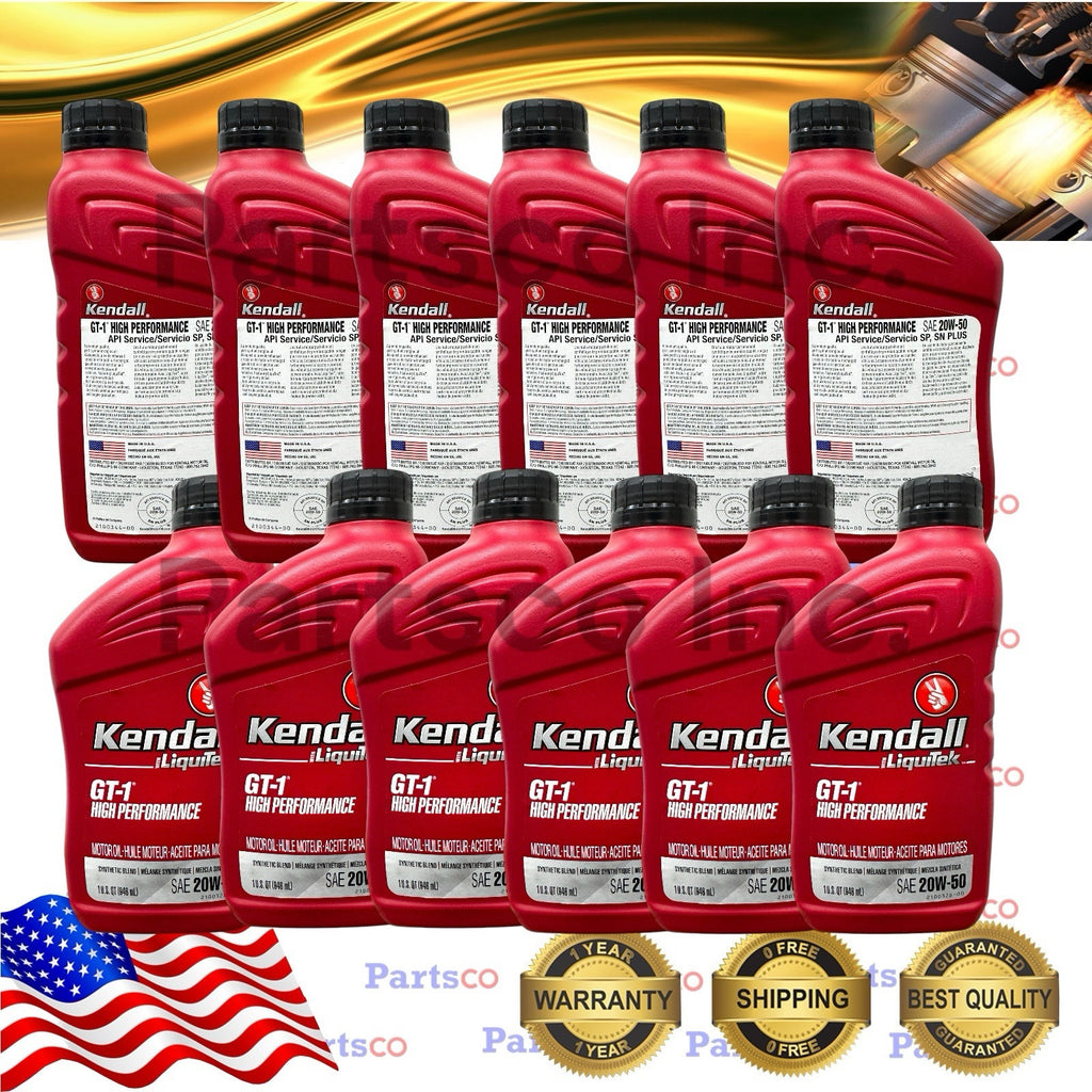 Motor Oil 20W50 Synthetic Blend 12 Quarts Kendall Liquitek GT-1 High Performance