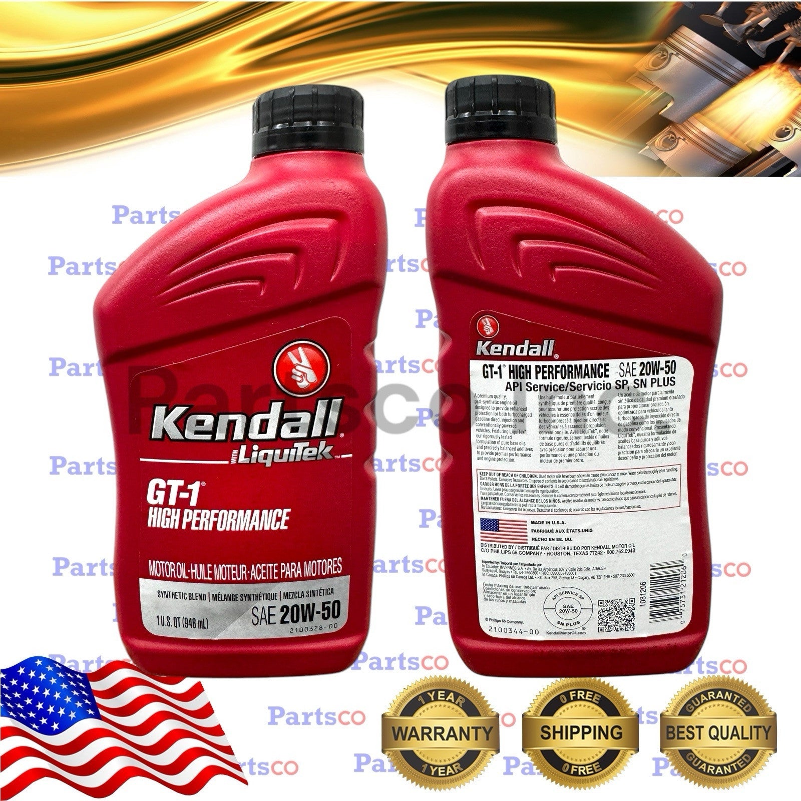 Motor Oil 20W50 Synthetic Blend 12 Quarts Kendall Liquitek GT-1 High Performance
